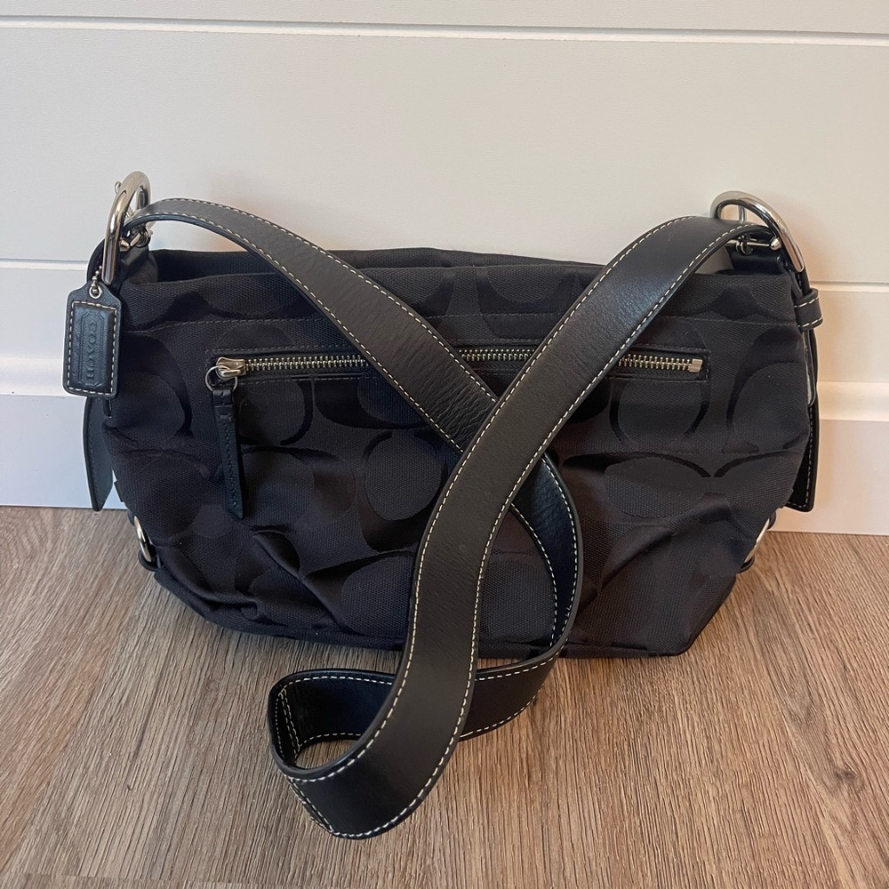 COACH purse signature fabric. Black.